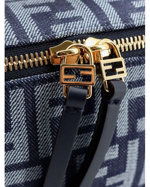 Fendi Blue Vanity Denim-Effect Ff Jacquard Minibag