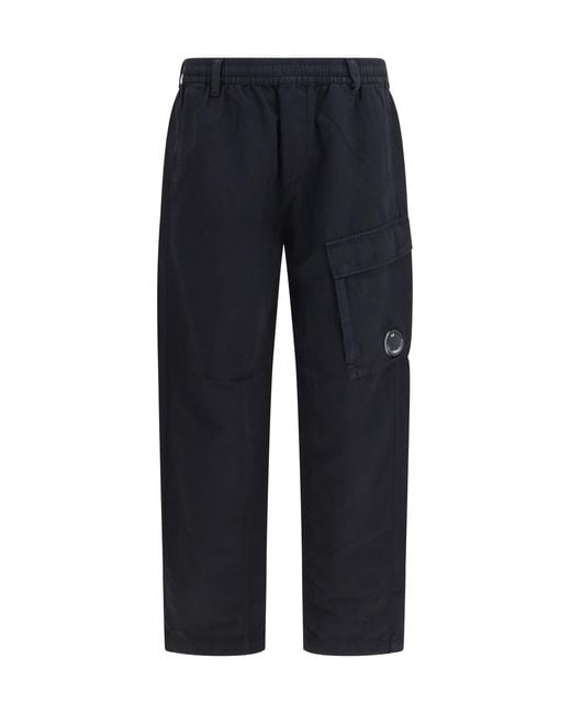 C P Company Blue Cotton Rip-Stop Boxy Lens Cargo Pants for men