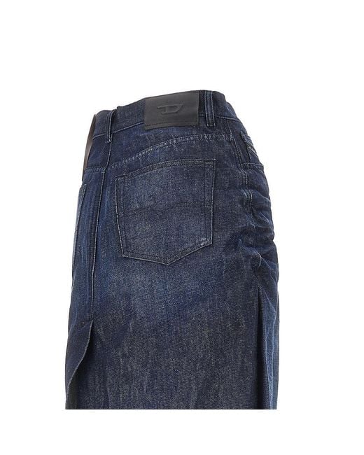 DIESEL Blue Creased Denim Midi Skirt