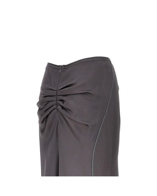 Victoria Beckham Gray Crepe Back Satin Midi Skirt