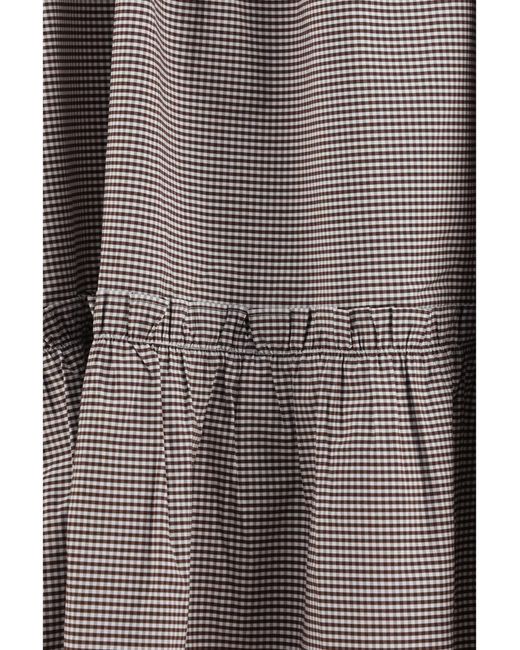 Ganni Brown Checked Cotton Skirt With Gathered Waist