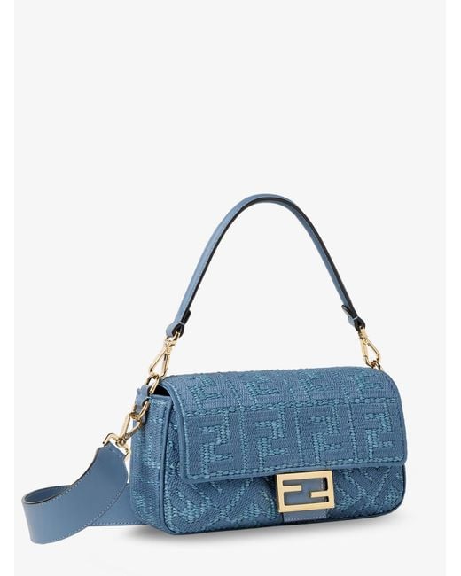 Fendi Blue Baguette Handbag Raffia