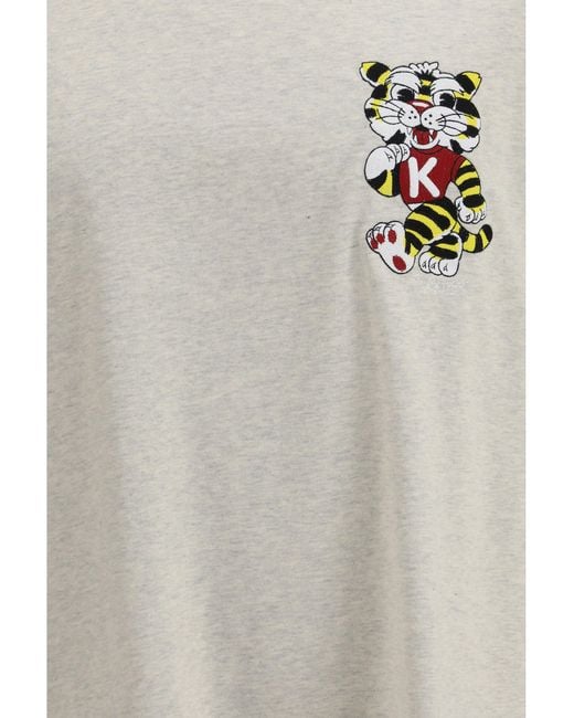 KENZO White Wild Tiger Motif Embroidered On The Chest Oversized T-Shirt for men