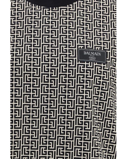 Balmain Gray Jacquard T-Shirt With Pb Labyrinth Monogram for men