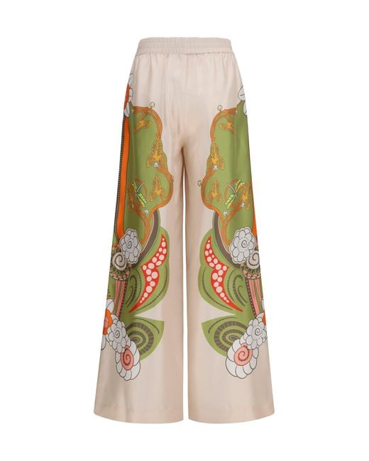 LaDoubleJ White Printed Silk Palazzo Pants Ambrosia