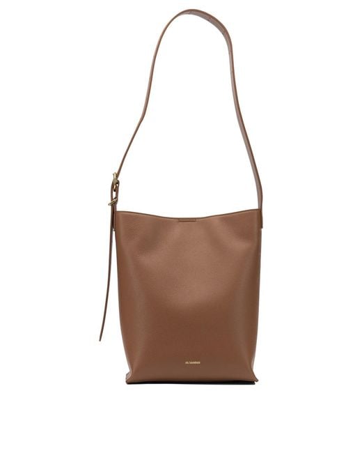 Jil Sander Brown "Cannolo" Small Shoulder Bag