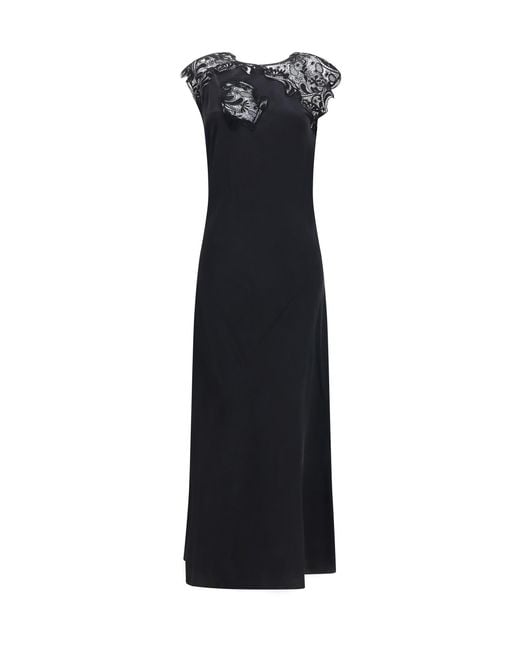 Ferragamo Black Silk Dress With Lace