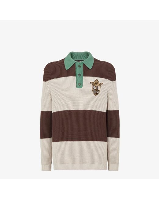 Fendi Brown Cotton Knitted Polo for men