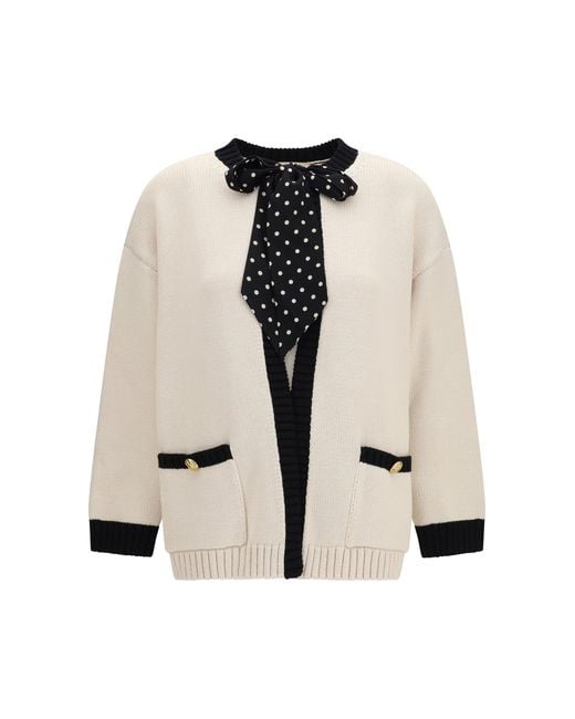 Valentino White Open Cardigan With Polka-Dot Bow