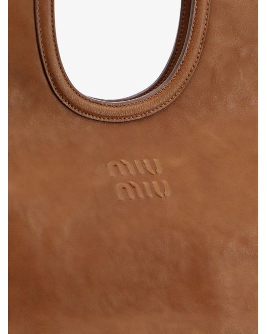 Miu Miu Brown Ivy Leather Handbag With Front Lettering Logo