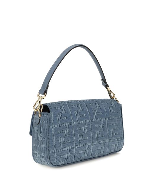 Fendi Blue Woven Raffia Shoulder Bag