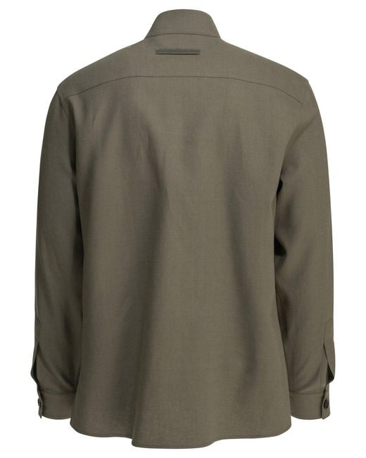 Zegna Green Linen Overshirt Jacket for men