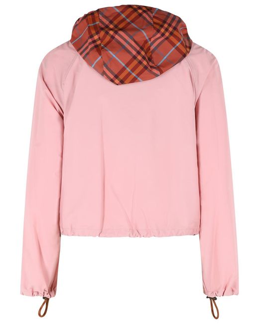 Burberry Pink Begonia 'Newcott' Cropped Polyamide Hooded Jacket
