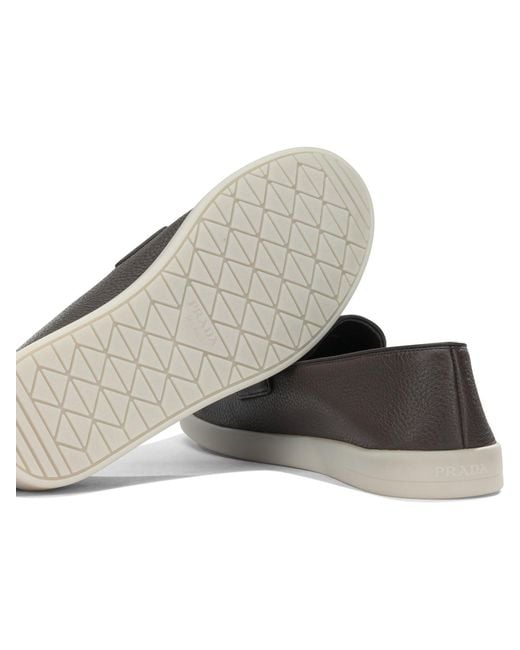Prada Gray Leather Loafers for men