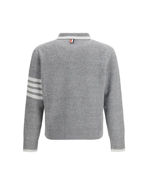 Thom Browne Gray Knitted Polo Shirt for men