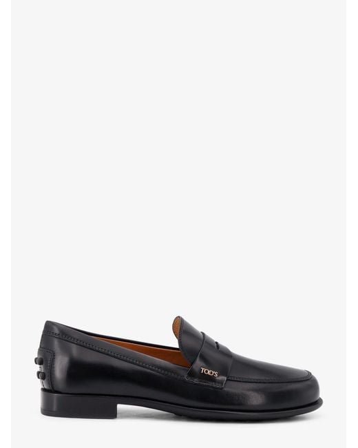 Tod's Black Leather Loafers With Gommini Detail On The Back