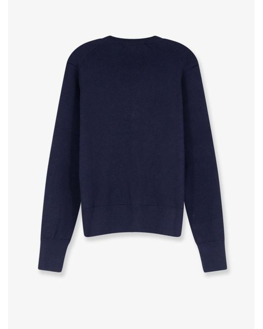 AMI Blue Wool Cardigan With Iconic Embroidery for men