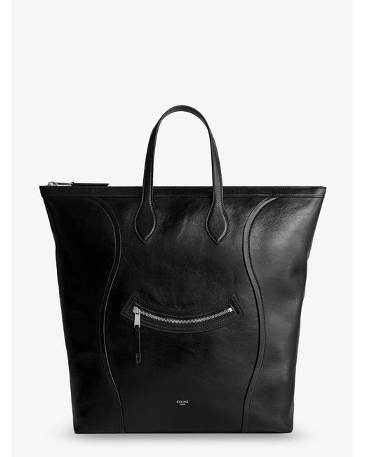 Céline Black Cabas Leather Crossbody Bag With Logo On The Front for men