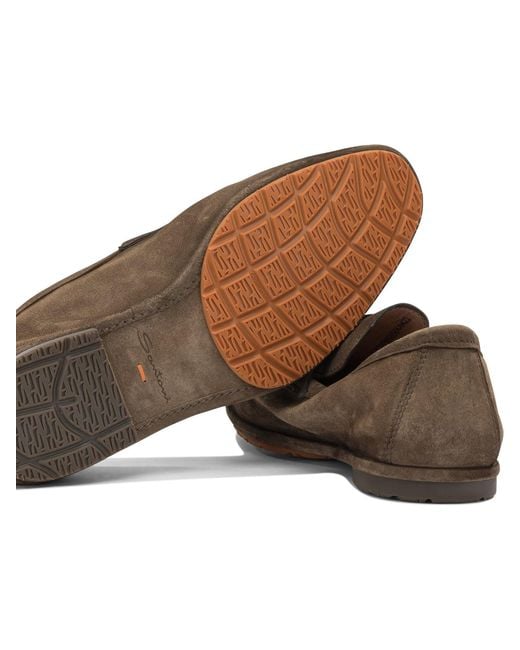Santoni Brown Calf Leather Loafers for men
