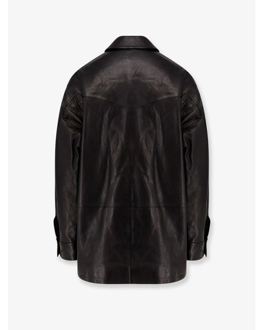 TONYWACK Black Long Padded Leather Jacket