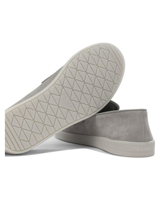 Prada Gray Suede Loafers for men