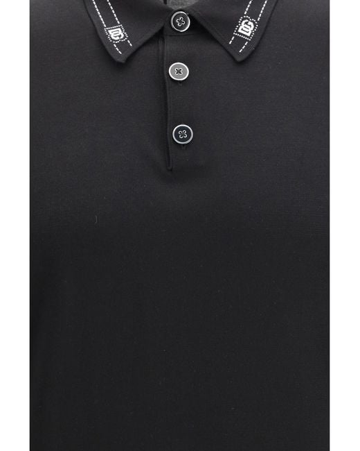 Dolce & Gabbana Black Silk Polo With Collar And Short Sleeves for men