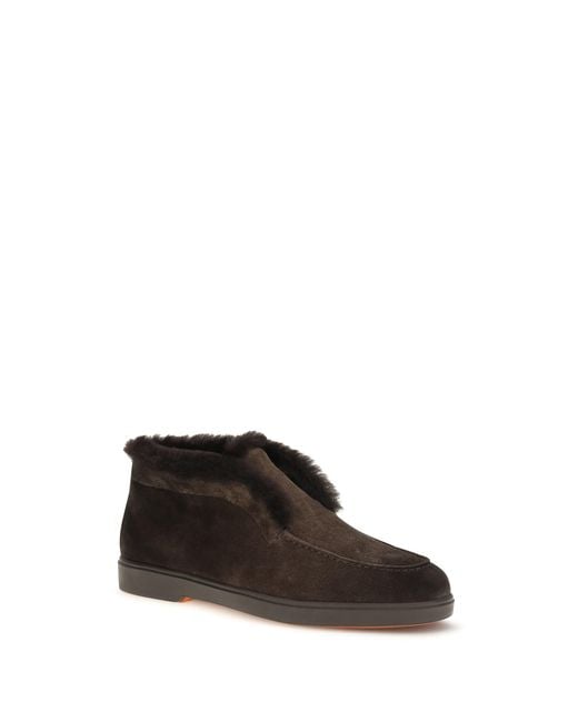 Santoni White Suede Shearling Ankle Boots