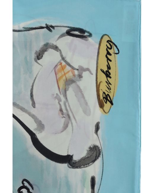 Burberry Blue Swan Lake Silk Scarf