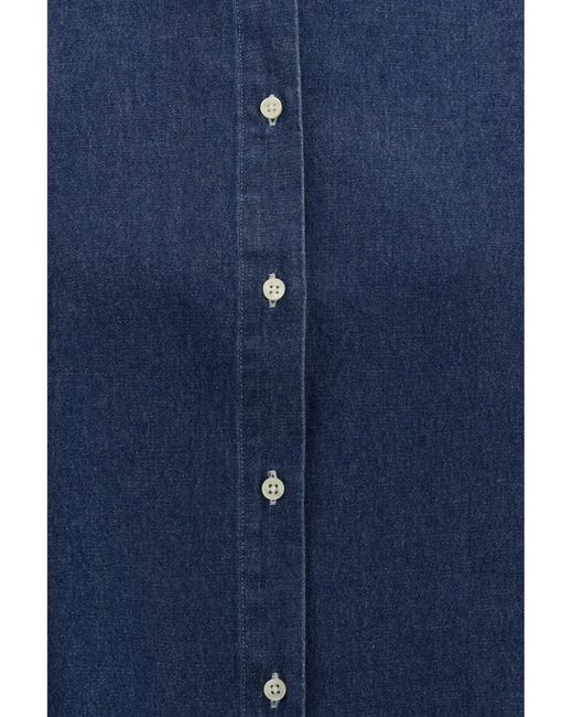 Deperlu Blue Bianca Cotton Linen Blend Shirt Denim
