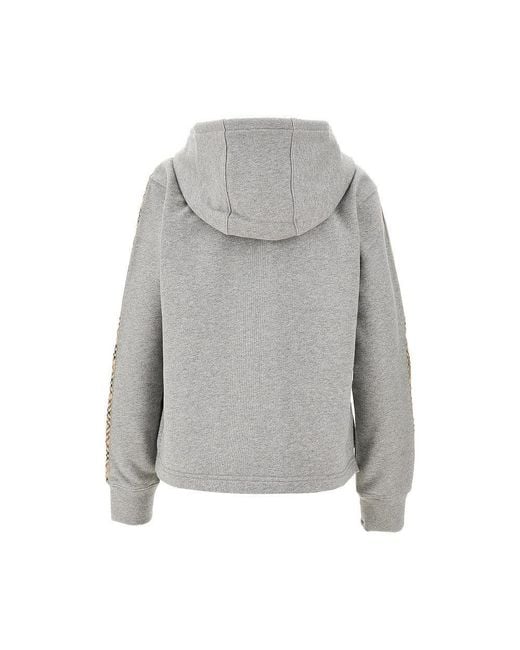 Burberry Gray Full-Zip Hoodie With Check Details