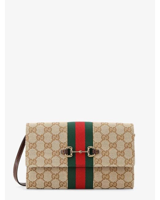 Gucci Natural Horsebit Web Wallet With Chain