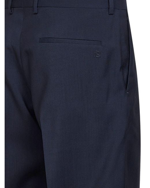 Fendi Blue Virgin Wool Trousers for men