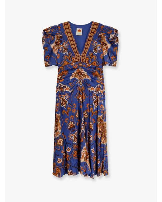 Farm Rio Blue Ornament Floral Viscose Midi Dress
