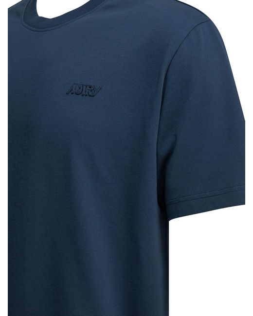 Autry Blue Crew-Neck T-Shirt With Logo for men