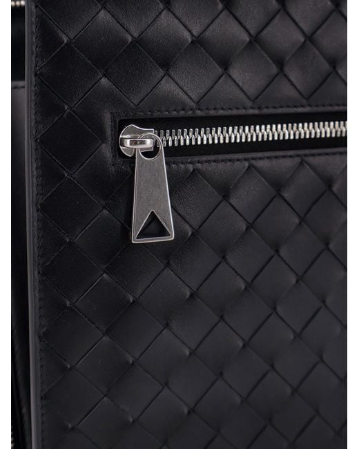 Bottega Veneta Black Avenue Leather Document Case With Intrecciato Motif for men