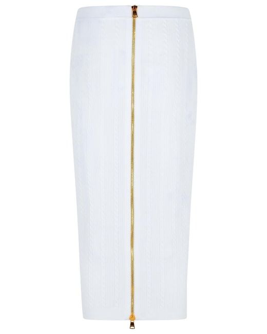 Balmain White Long Skirt