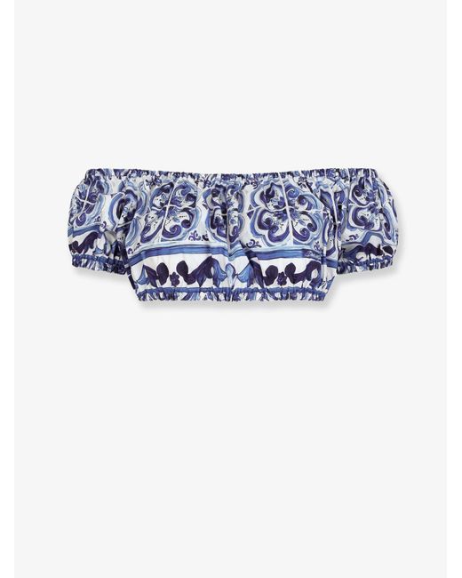 Dolce & Gabbana Blue Dolce & Gabbana Cotton Top With Maiolica Print