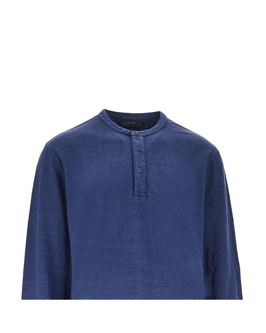 Sease Blue 'Henley Deck' Linen Jersey T-Shirt for men