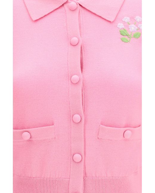 Self-Portrait Pink Floral Embroidered Knit Cardigan