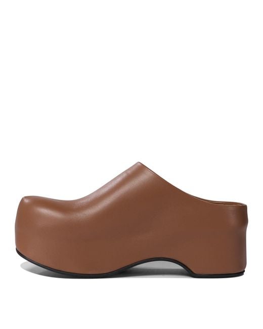 Marni Brown Leather Slides Chunky