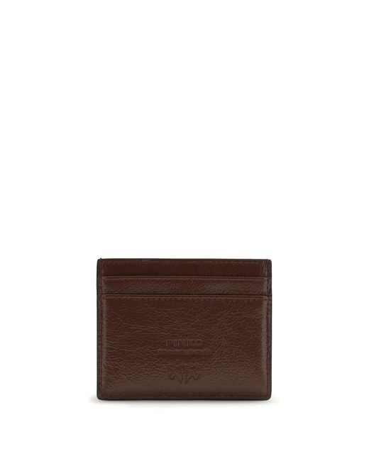 Pinko Brown Card Holder Burgundy Calf Leather