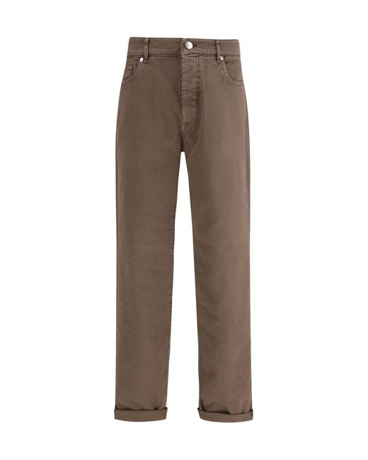 Brunello Cucinelli Brown Jeans With Turn-Up Hem for men