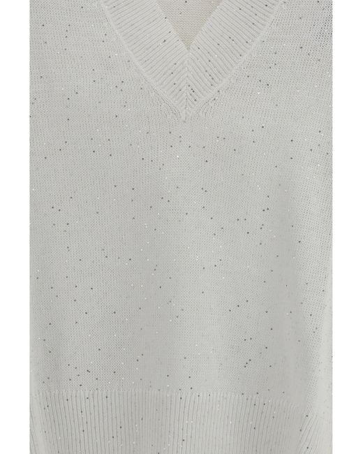Brunello Cucinelli White Sparkling Linen T-Shirt