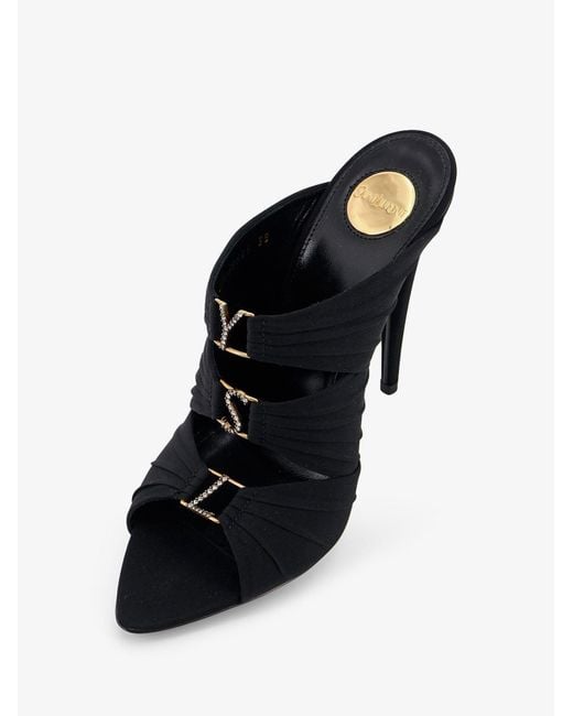 Saint Laurent Black Emilie Satin Sandals With Rhinestone Logo Detail