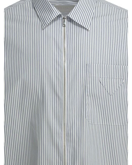 Prada Gray Zippered Cotton Shirt for men