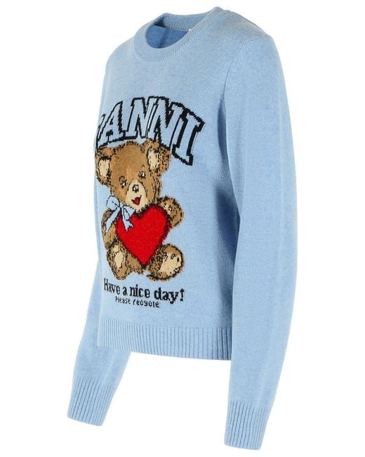 Ganni Blue Light Wool Blend Sweater