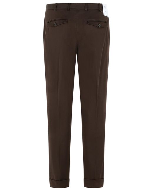 PT01 Brown 'Rebel' Stretch Cotton Pants for men