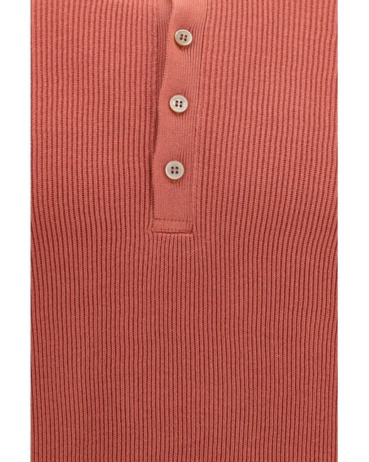 Brunello Cucinelli Red Short-Sleeve Polo With Buttons for men