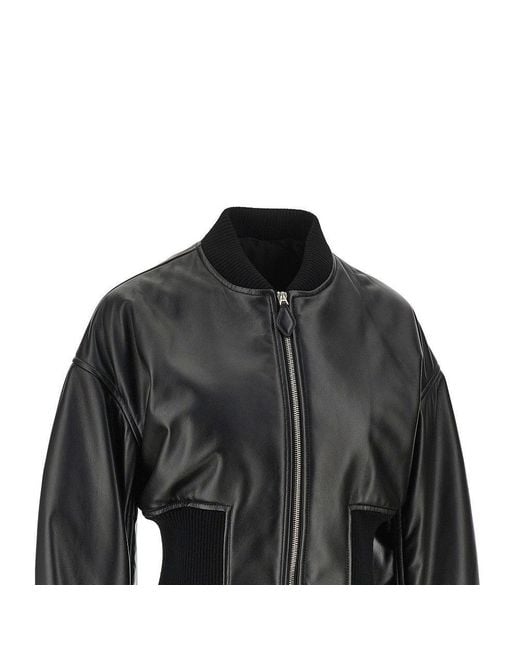 Alaïa Black Leather Cinched Bomber Jacket