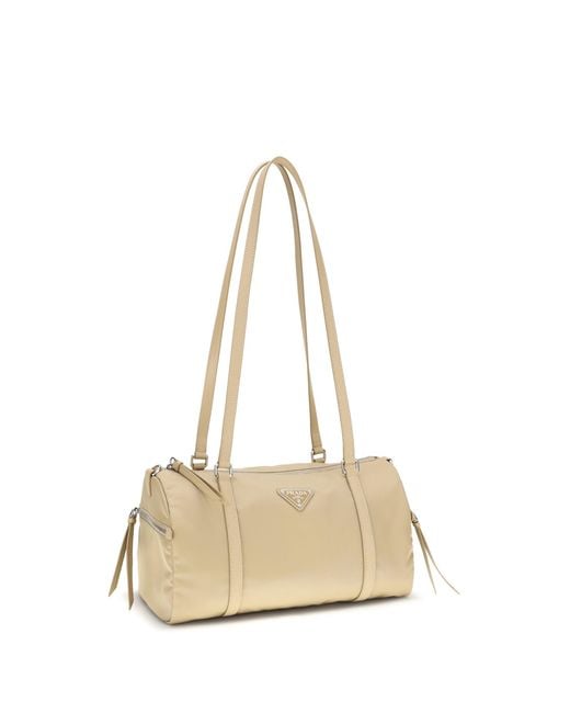 Prada Natural Large Re-Nylon And Saffiano Shoulder Bag